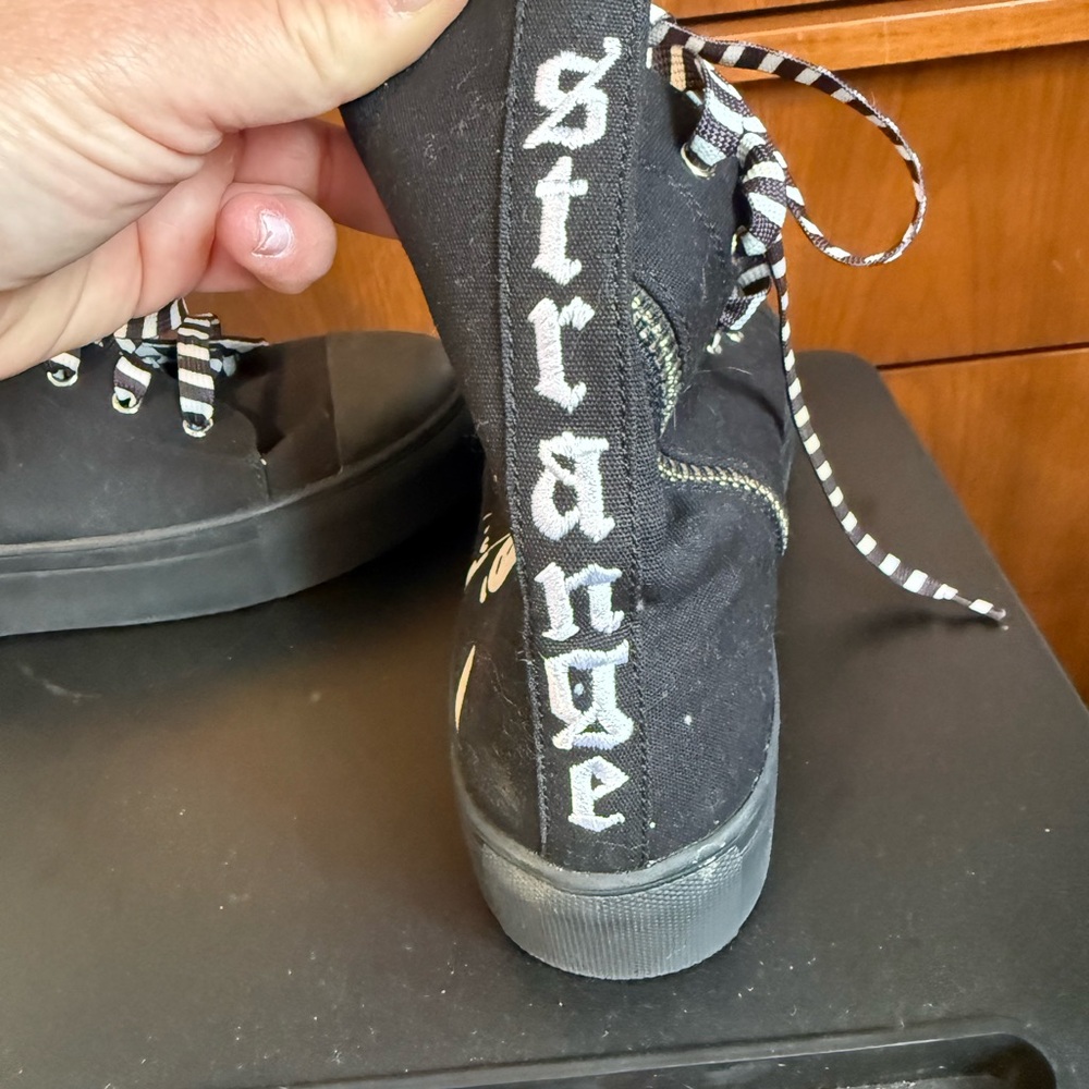 Dolls Kill Black Open-Toe Platform Lace-Up Sneakers with Striped Ribbon Laces - Picture 4 of 6